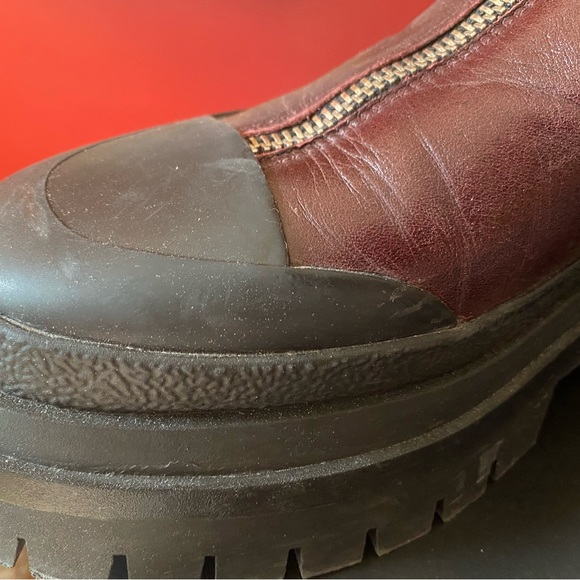 〰️ Zara Chucky Platform Sole Boots Lug-Sole Combat Boots in Burgundy Leather 〰️ - Picture 10 of 12